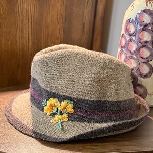 Embroidered Tan and Gray Women's Hat